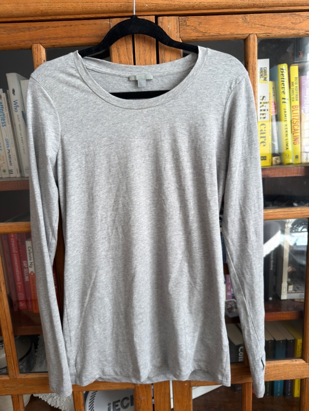 COS Grey Cotton Stretch Long Sleeve Thumbhole Top Size M - Picture 3 of 7